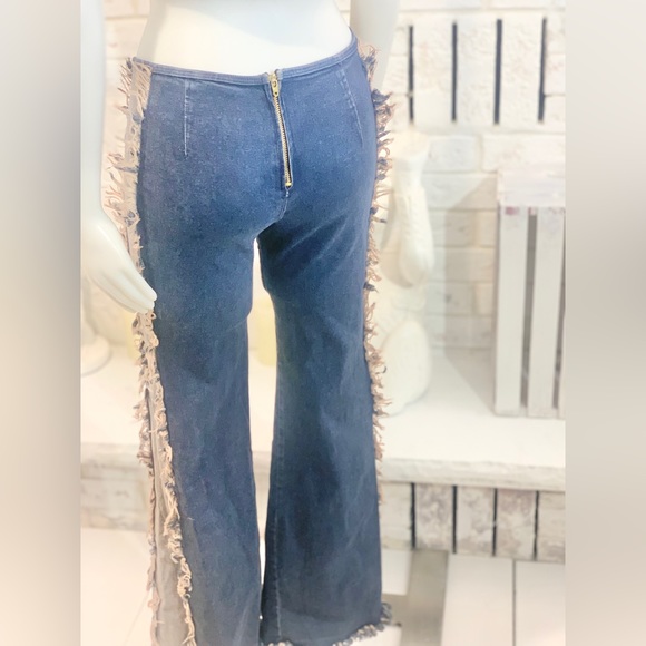 Y2K stretchy hip hugger tassel fringe western flair jeans - Picture 2 of 11